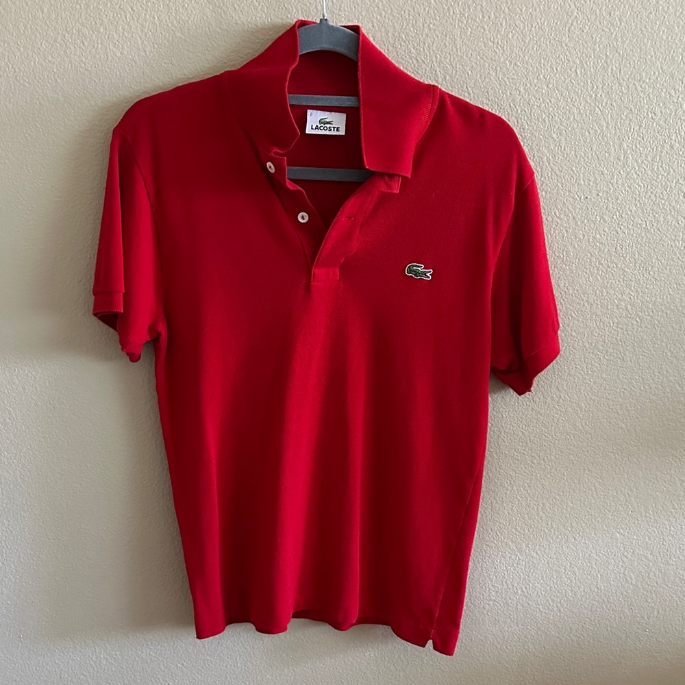 Lacoste Men’s Bright Red Short Sleeve Polo with Crocodile Logo